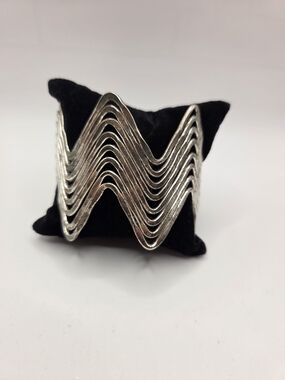 1646. Silver Tone Wave Stackable Cuff Bracelet